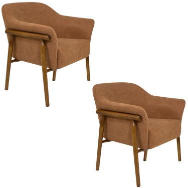 Imagem de Kit 02 Poltronas Luna Base Madeira Poliéster Bouclé Terracota - Nexta Casa