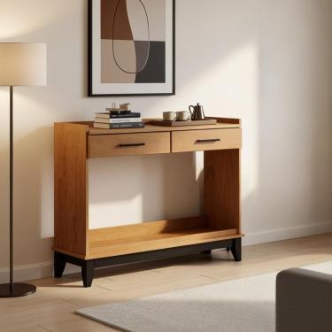 Imagem de Aparador Balcão 2 Gavetas Madeira Maciça Carvalho Pés Pretos