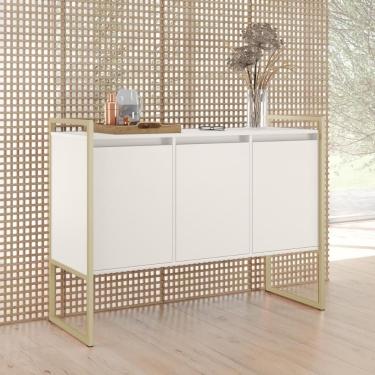 Imagem de Aparador Buffet Industrial 3 Portas Sala De Estar Off White Dourado