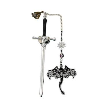 Imagem de Marcador De Livro Retro Em Prata E Ouro Com Espada Samurai E Dragão De