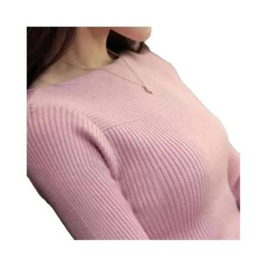 Imagem de Suéter Feminino De Manga Longa Sólido Para O Inverno, Elegante, Gola R