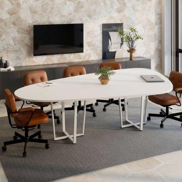 Imagem de Mesa de Reunião Orgânica 2,70mx1,60m com Pés em Metal e Tampo Bipartido F5 Corporate Branco