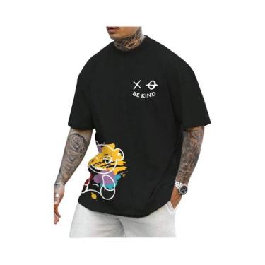 Imagem de Camiseta De Algodão Masculina De Verão, Corte Solto, Gola Redonda, Est