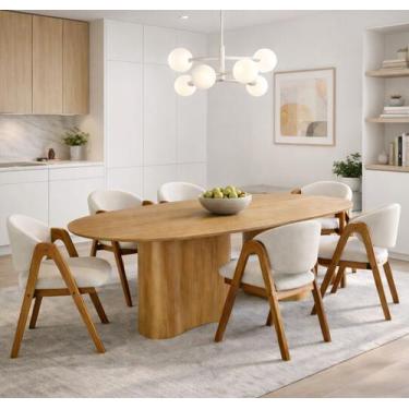 Imagem de Mesa de Jantar Aracaju 6 Lugares 1.80m Madeira com Cadeiras Estofadas 