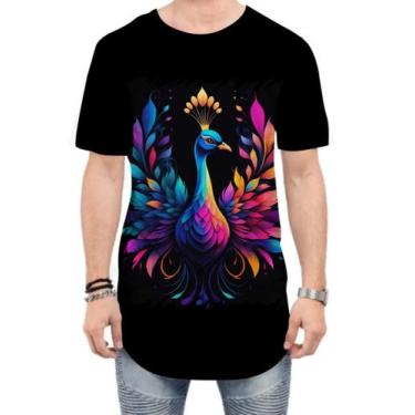 Imagem de Camiseta Longline de Pavão Colorido Neon Vetor 12 - Kasubeck Store®, G