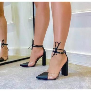 Imagem de Sapato feminino  scarpin salto bloco amarrar abotoar - TATY MORENA CAL