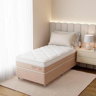 Imagem de Cama Box com Colchão Solteirão Sigma Care (23x108x198) Bege e Branco -