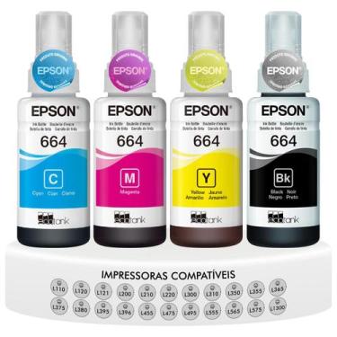 Imagem de Kit Refil de Tinta 4 Cores Original Epson T664 P/ L121 L200 L220 L300 