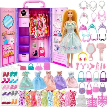 Imagem de Conjunto de Guarda-Roupa para Boneca MatYoul 11,5" com Roupas e Acessó