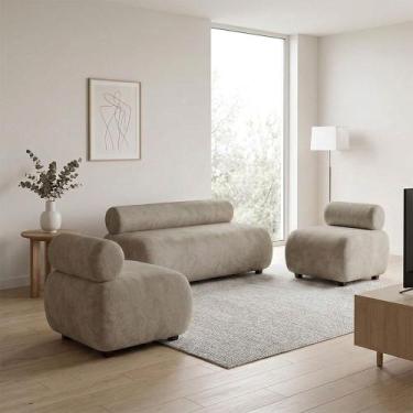 Imagem de Sofá Namoradeira e KIT2 Poltronas Decorativa Para Sala Nara SUEDE - DR