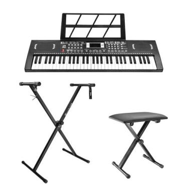 Imagem de Kit Teclado Musical 61 Teclas Sustain 100 Ritmos E Timbres Com Suporte
