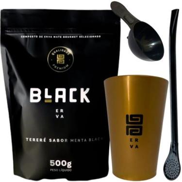 Imagem de Kit Tereré Black Erva Mate Copo Caldereta Dourado Bomba Clássica Preta