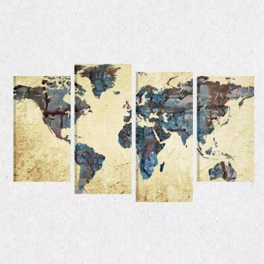 Imagem de Quadro Mapa Mundi Decorativo Vintage Telas Em Tecido 4 Peças