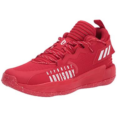 Imagem de adidas Tênis de basquete unissex Dame 7 Extply, Escarlate/branco/prata metálica, 8.5 Women/8.5 Men