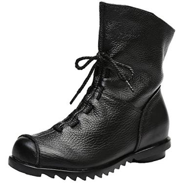 Imagem de Clarsunny Botas femininas de couro casuais macias, Preto, 6