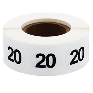 Imagem de Adesivos brancos com números pretos 20, redondos de 9,5 cm, 500 etiquetas em rolo para organização e inventário - Acabamento semibrilhante - Feito nos EUA