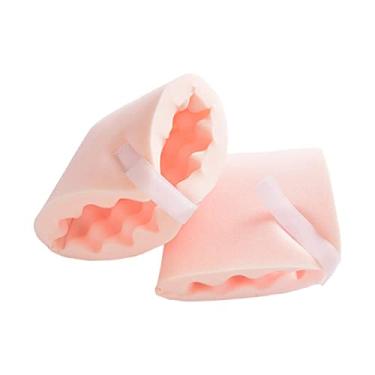 Imagem de harayaa 2x protetor de calcanhar, rosa ajustável respirável lavável suave de pé travesseiro para úlceras, escaras, pacientes,