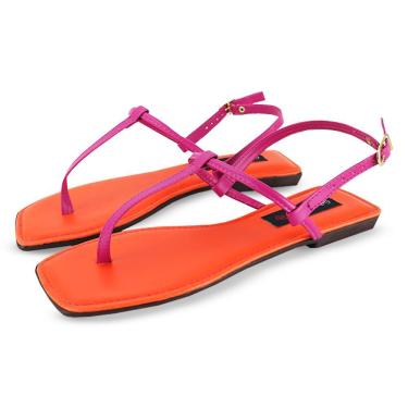 Imagem de Sandália Rasteira Feminina Tira Fina Bico Quadrada Estilo