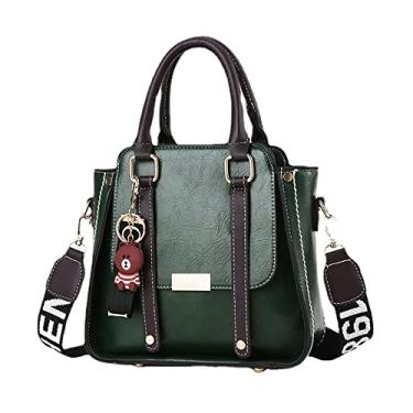 Imagem de Bolsa feminina moderna com alça superior, bolsa transversal clássica de couro retrô para mulheres, Verde