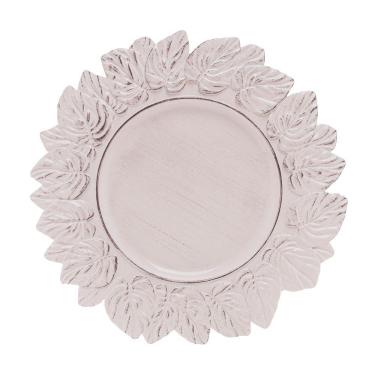 Imagem de Sousplat de Plástico Patinado Garden Leaf Branco 35cm Lyor