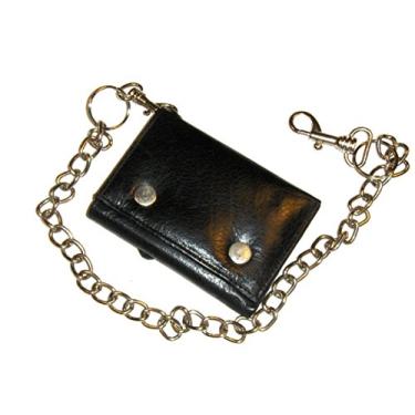 Imagem de Carteira de couro de 11,5 cm com corrente - preta, Preto/bahama p, One Size, Carteira com três dobras