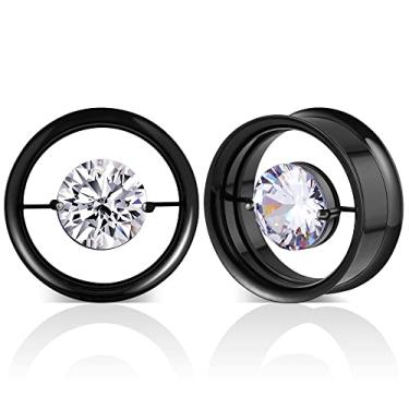 Imagem de COOEAR 1 par de alargadores de orelha com pedras de aço inoxidável alargadores de ilhós para orelhas parafuso traseiro alargador duplo expansor.