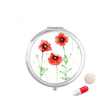 Imagem de Porta-comprimidos de flor vermelha de milho para aquarela, caixa de armazenamento de remédios
