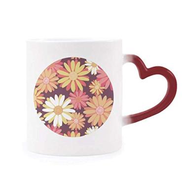 Imagem de Caneca vermelha amarela com estampa de planta vermelha sensível ao calor Caneca de grés que muda de cor vermelha