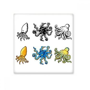 Imagem de Ilustração com estampa de polvo de vida marinha brilhante azulejo de cerâmica banheiro cozinha parede decoração artesanato presente