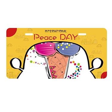 Imagem de DIYthinker Placa de licença de ilustração com elemento de bola de sorvete azul amarelo vermelho decoração de carro dia da paz