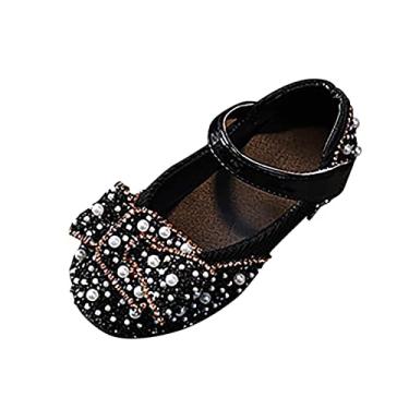 Imagem de Sandálias de cristal para meninas, sapatos infantis brilhantes para crianças, sapatos de princesa, sapatos de pérola, sapatos de dança, sapatos únicos para meninos, Preto, 29