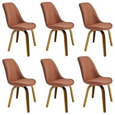 Imagem de Kit 6 Cadeiras Decorativas Sala e Escritório SoftLine Linho Marrom - Gran Belo