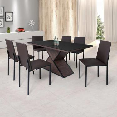 Imagem de Conjunto Sala De Jantar Mesa Dubai 160X90cm Tampo Vidro Com 6 Cadeiras