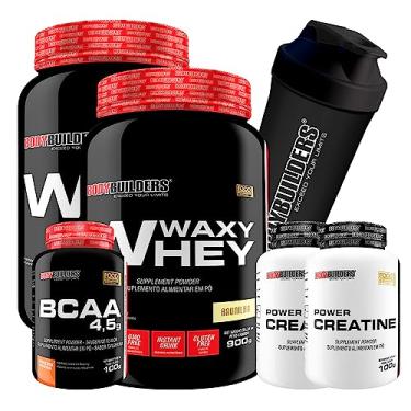Imagem de Kit 2x Waxy Whey Protein 900g + 2x Power Creatina 100g + BCAA 4,5 100g + Coqueteleira - Bodybuilders (Baunilha)