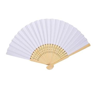 Imagem de UGPLM Ventilador manual de papel branco, ventilador dobrável de bambu, ventilador portátil, ventilador dobrado de papel para casamento, festa, decoração de, 7 polegadas