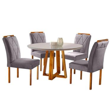Imagem de Conjunto Sala de Jantar Natalle e Rubi 4 Lugares Mesa Redonda 1m e 4 Cadeiras Moveis Mix