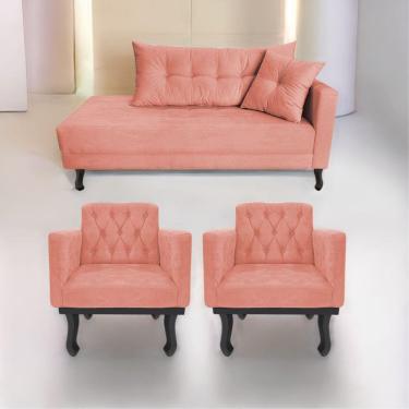 Imagem de Kit Diva Recamier Azura 140cm Lado Esquerdo e 02 Poltronas Classic Suede - ADJ Decor