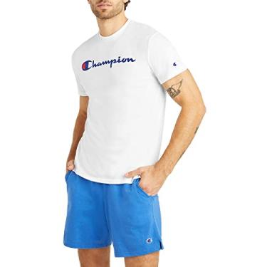 Imagem de Champion Camiseta masculina Powerblend com logotipo, camiseta masculina slim, Escrita branca, GG