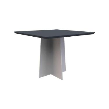 Imagem de mesa de jantar quadrada com tampo de vidro marina cinza e off white 100 cm