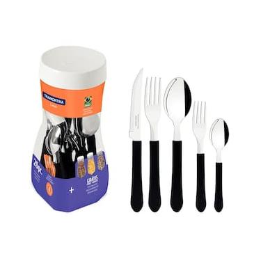 Imagem de Faqueiro 20 Peças Tramontina Leme em Aço Inox e Polipropileno com Pote Multiuso – Preto