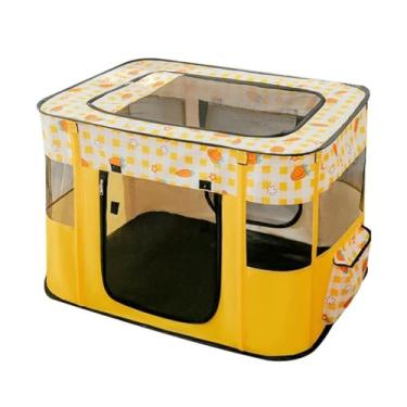 Imagem de UOSIA Puppy Playpen, Portátil Dog Play Pen Caixas Dobráveis Canil Pop Up Pet Tent Pet Playground Indoor/Outdoor Para Dogie Kitten Coelho-Yellow-L
