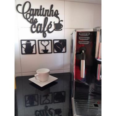 Imagem de Placa Decorativa Cantinho Do Café MDF 3mm Kit com 4 Apliques