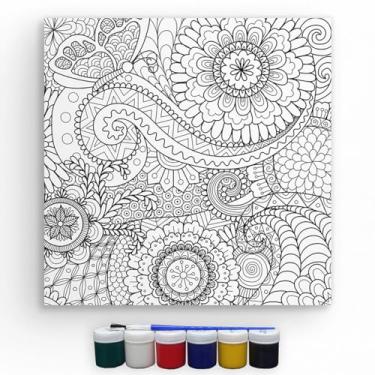 Imagem de Kit Tela Para Pintura Com Tinta E Pincel Arte Canvas 40x40cm (Abstrato)