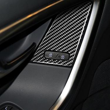 Imagem de JmorCO Atualização de fibra de carbono compatível com Volvo V60 2010-17 S60 2010-18 XC60 2010-17 botão de atualização de janela de carro adesivo de decoração de chave B vermelho