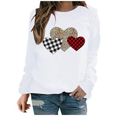 Imagem de SHOPESSA Camisas de Dia dos Namorados para Mulheres Love Heart Graphic T-Shirt Gola Redonda Jersey Roupas de Primavera para Mulheres 2024, Camisa branca Happy New Year, 3G