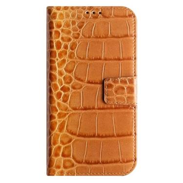 Imagem de HAZARA Capa carteira para Samsung Galaxy S24 Ultra/S24 Plus/S24, capa flip de couro de vaca real com compartimento para cartão, capa de proteção total, laranja, S24 Ultra