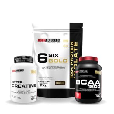 Imagem de Kit 6 Six Gold 100% Isolate 2kg + Power Creatina 100g + BCAA 1800 120 caps - BODYBUILDERS (Médio, Chocolate)