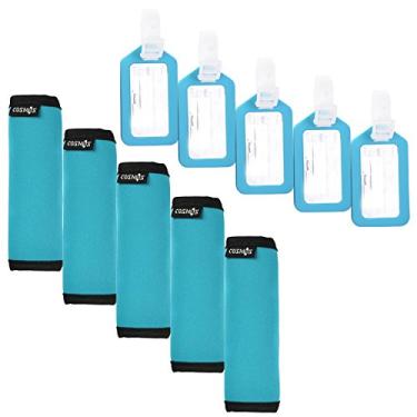 Imagem de (Aqua Blue, 5 PCS) - Cosmos 5 PCS Comfort Neoprene Handle Wraps/Grip /Identifier for Travel Bag Luggage Suitcase + 5 PCS Travel Accessories Luggage Tag Identifier (Aqua Blue)