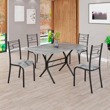 Imagem de Conjunto Sala de Jantar Mesa Retangular 120x75cm Tampo Granito Topázio 4 Cadeiras Paraty Paraopeba/ Preto Fosco