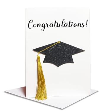 Imagem de Yasmart Life Materiais de graduação Class of 2024 Glitter Parabéns Grad Cartões de felicitações com borla real para lembrancinhas de festa de formatura do ensino médio - Ouro